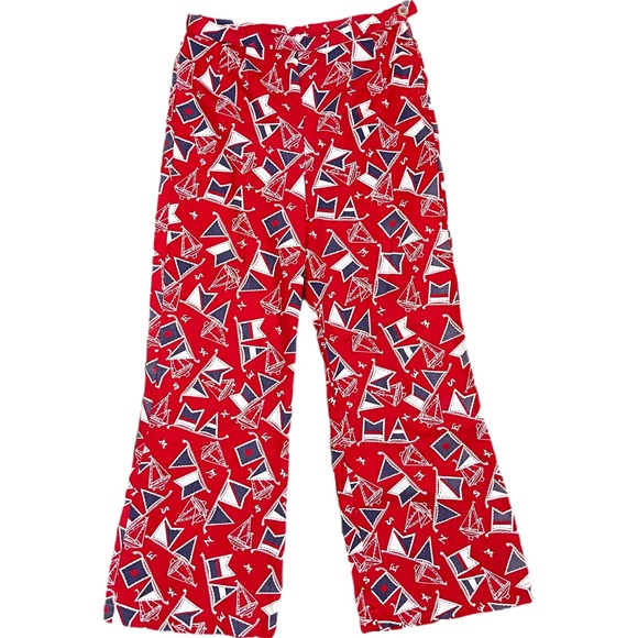 Vtg Men's 70's High Rise Bell Bottom Flare Pants Sailboat‎ Print Disco 30